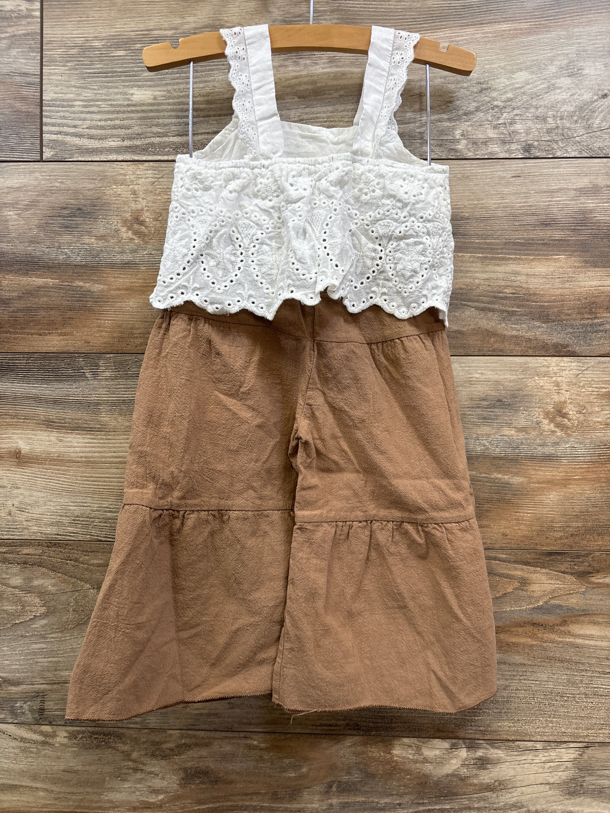 2pc Eyelet Top & Bell Bottom Pants White sz 3T