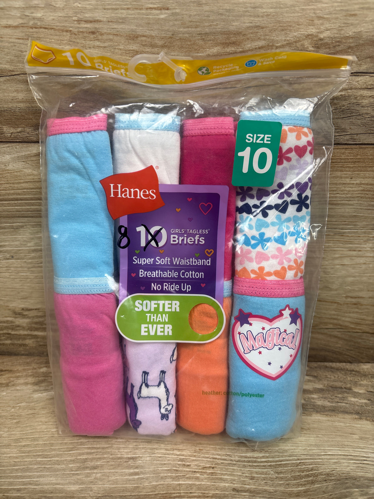 NEW Hanes Girls' Tagless Briefs 8pk sz 10