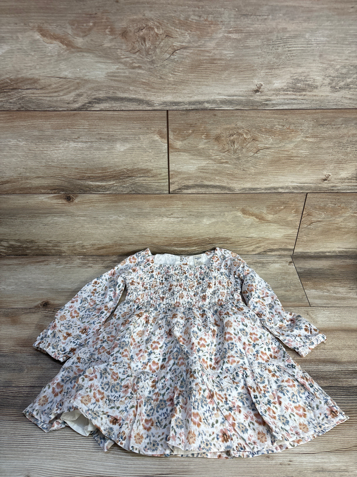 NEW OshKosh Long Sleeve Floral Dress Beige sz 3T