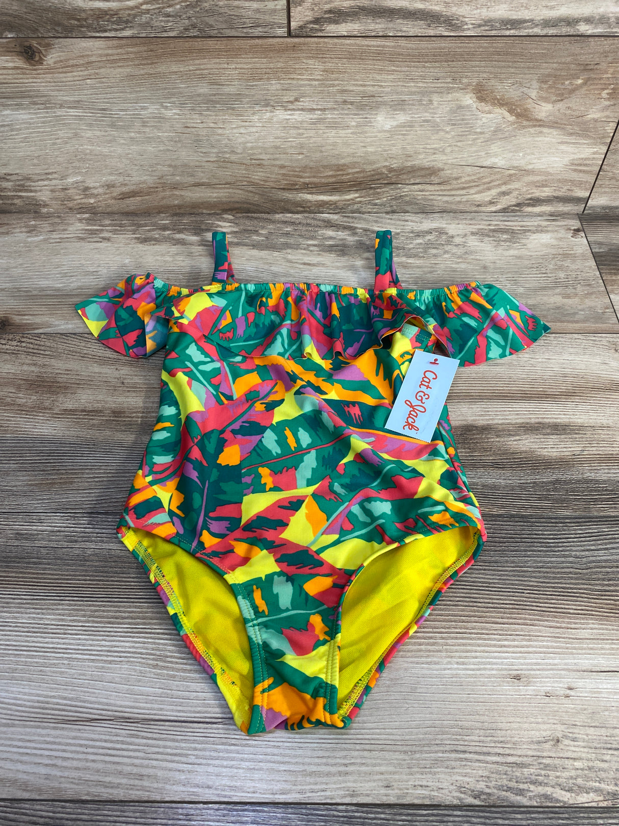 NEW Cat & Jack 1pc Tropical Swimsuit Green sz 5T