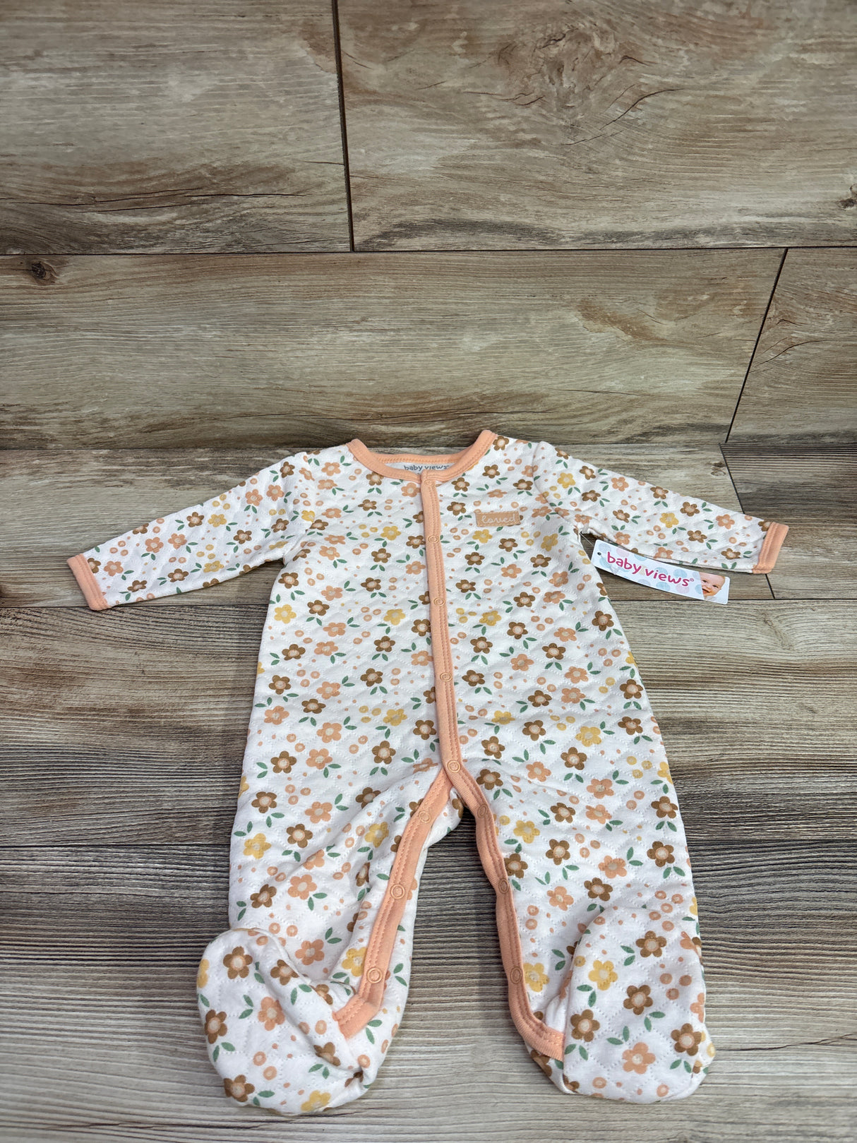 NEW Baby Views Quilted Footed Floral Coverall Beige sz 3-6m