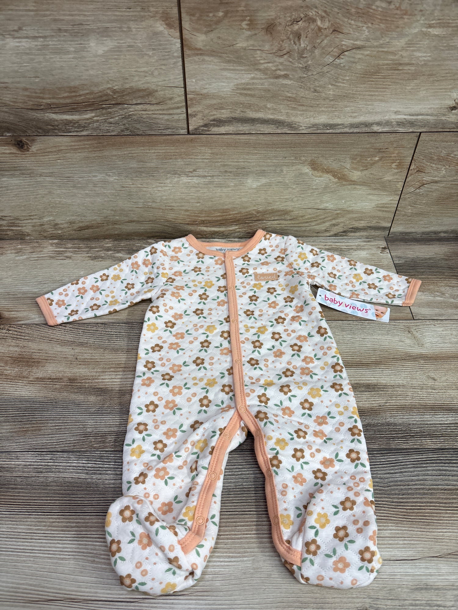 NEW Baby Views Quilted Footed Floral Coverall Beige sz 3-6m
