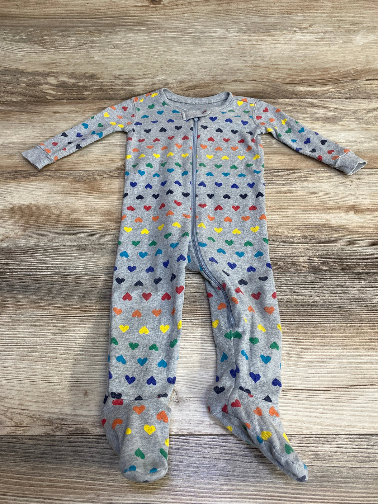 Primary Organic Rainbow Hearts Sleeper Grey sz 6-9m