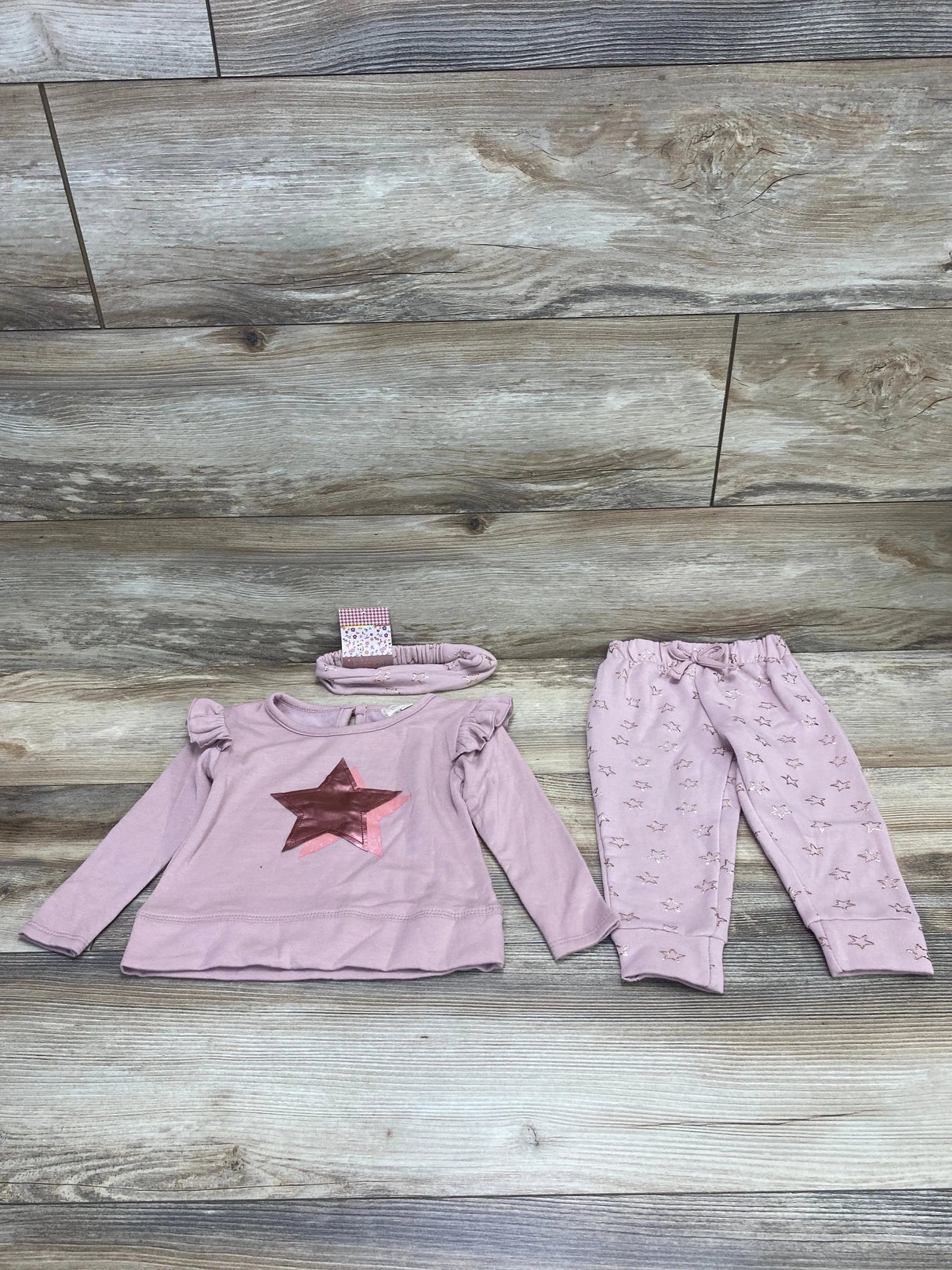 Btween 3pc Star Sweatshirt & Pants Set Pink sz 12m