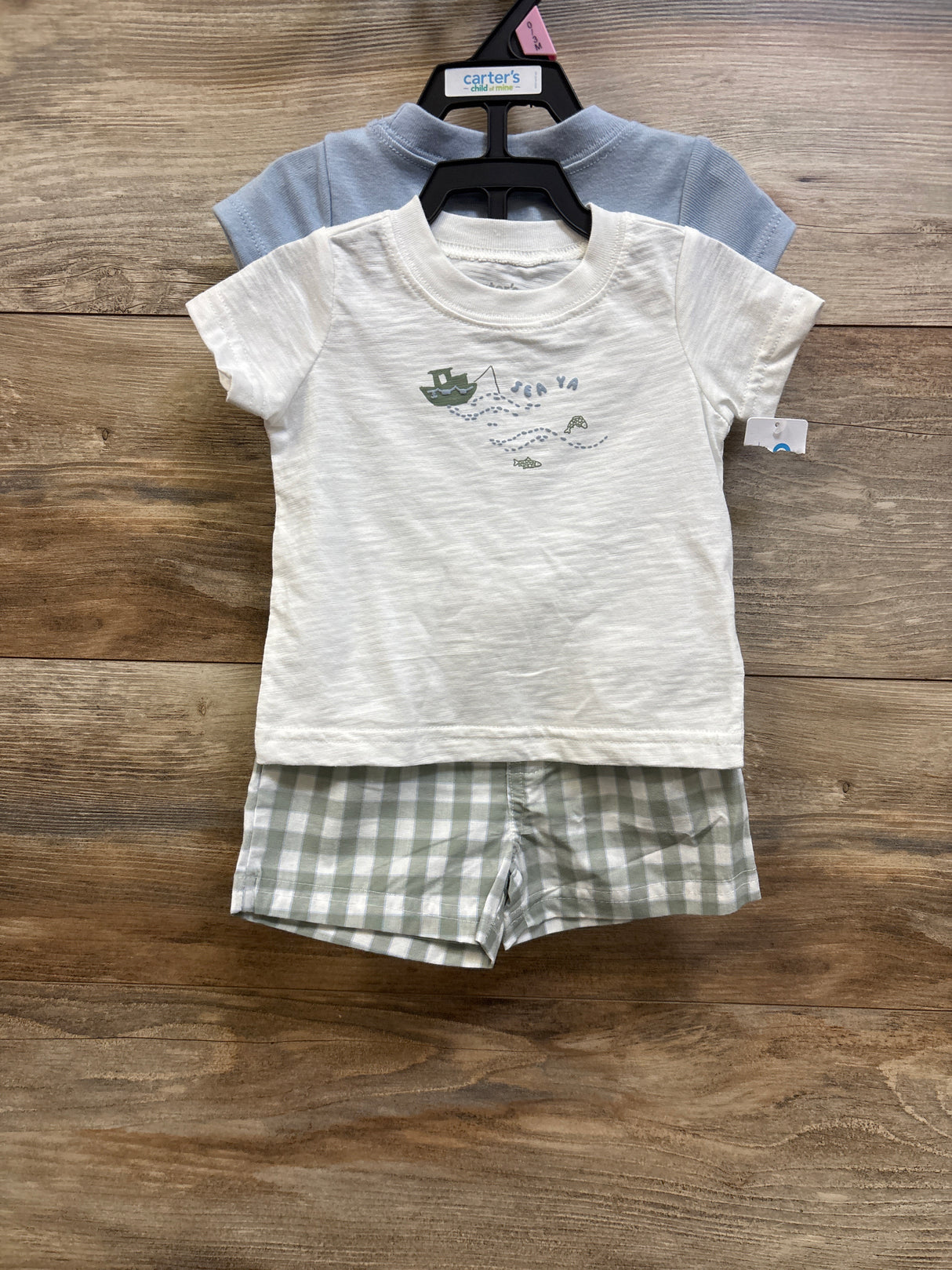 NEW Child Of Mine 3pc Bodysuit, Shirt & Shorts Set Blue sz 0-3m