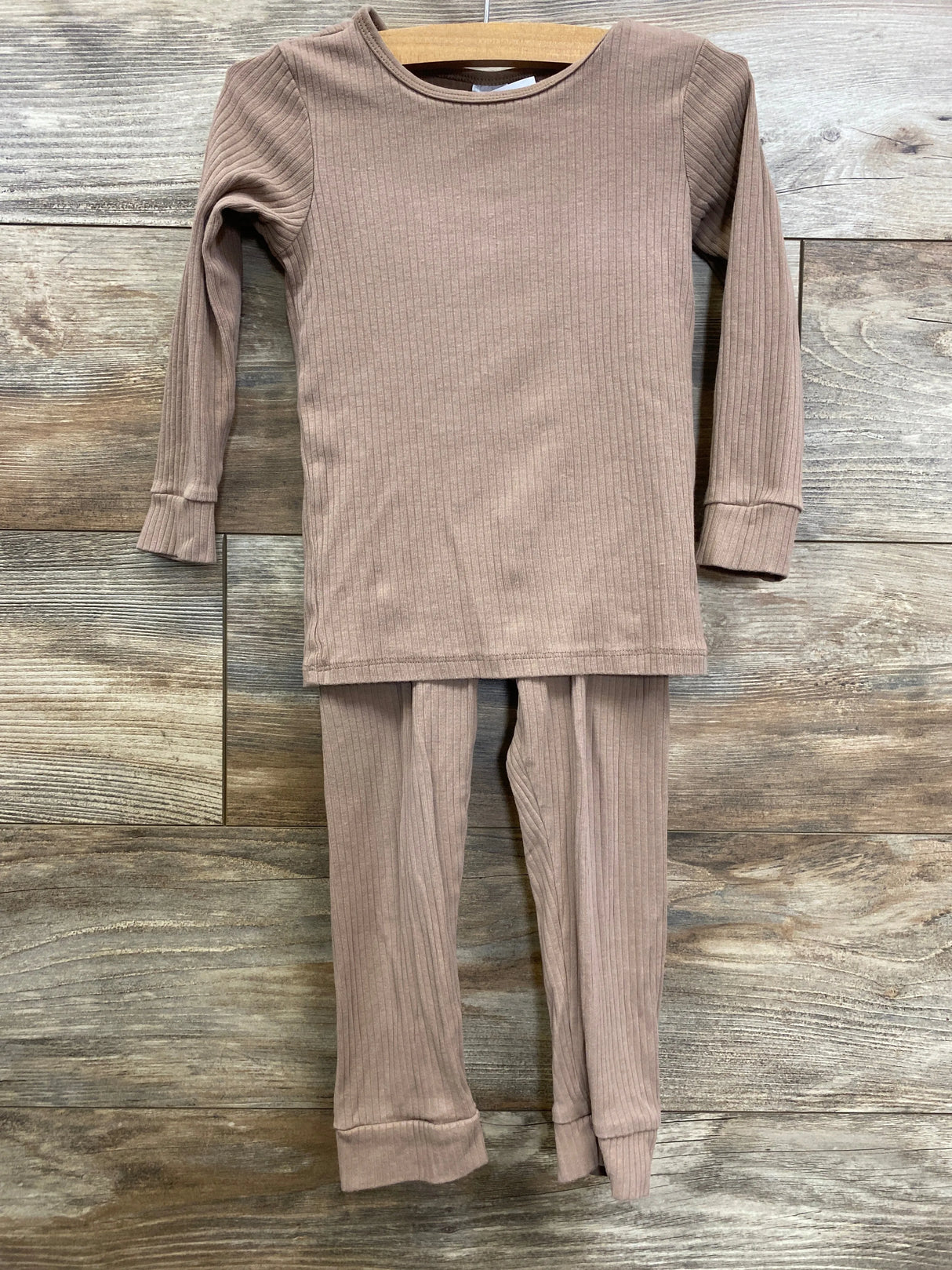 H&M Ribbed 2pc Long Sleeve Shirt & Bottoms Set Beige sz 3T