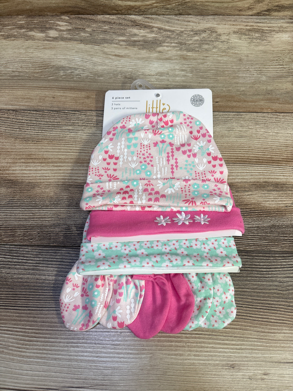 NEW Little Celebrity 6pc Hat & Mittens Set Pink sz 0-6m