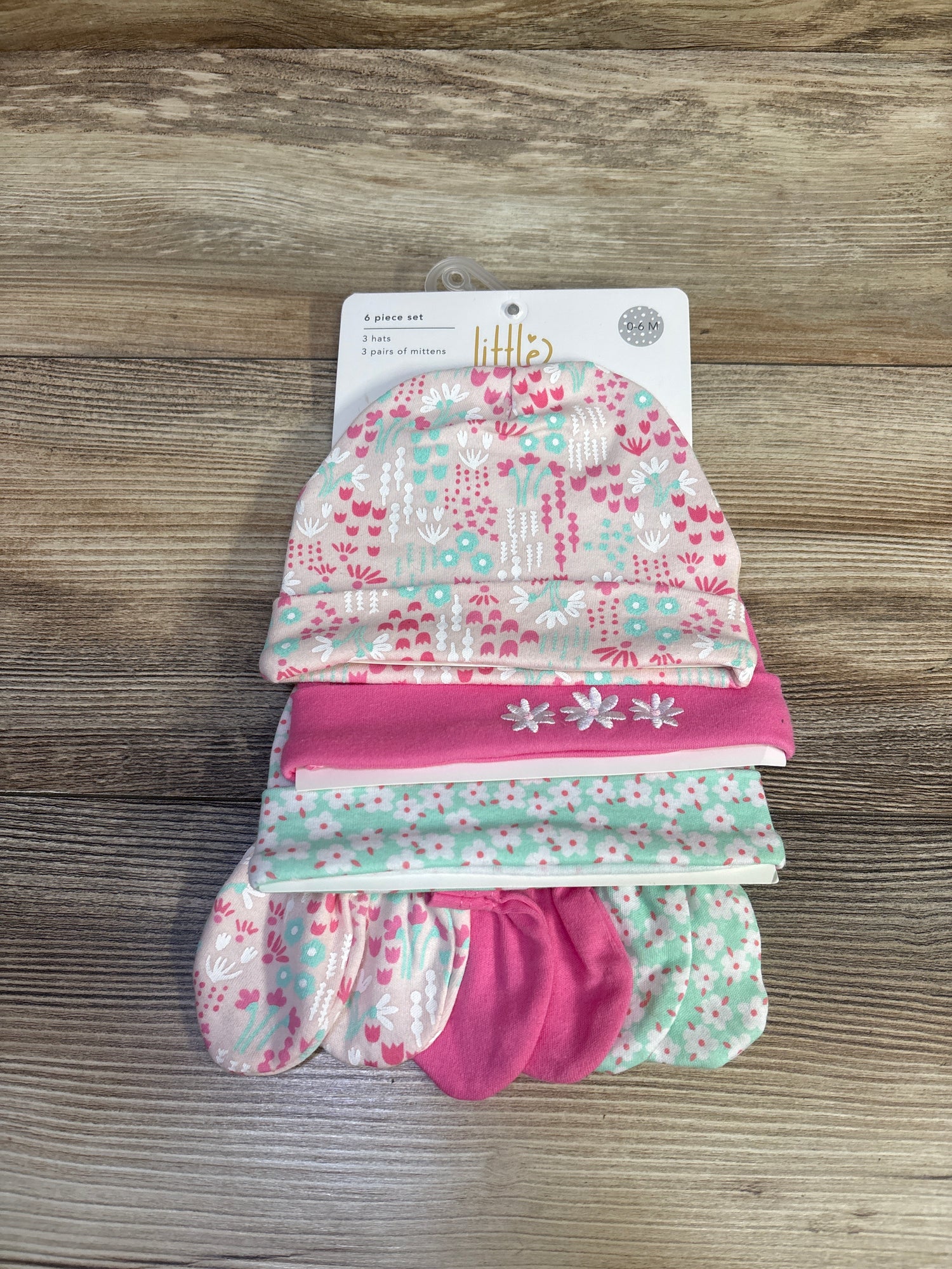 NEW Little Celebrity 6pc Hat & Mittens Set Pink sz 0-6m
