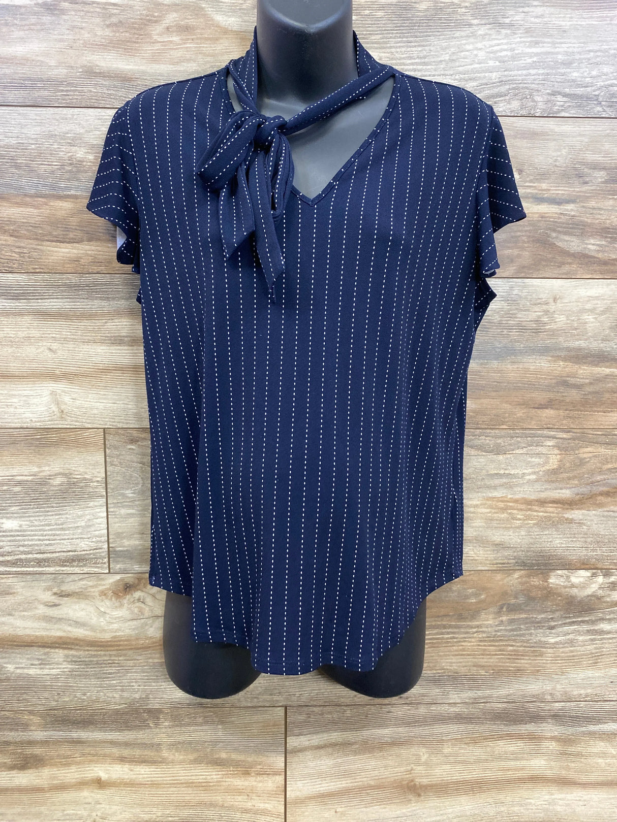 Adrianna Papell Flutter Sleeve Tie Blouse Navy sz Large