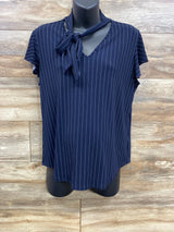 Adrianna Papell Flutter Sleeve Tie Blouse Navy sz Large