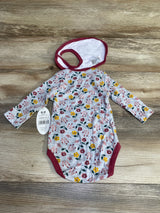 NEW Bon Bebe 2pc Floral Bodysuit & Bib Grey sz 6-9m - Me n Mommy To Be