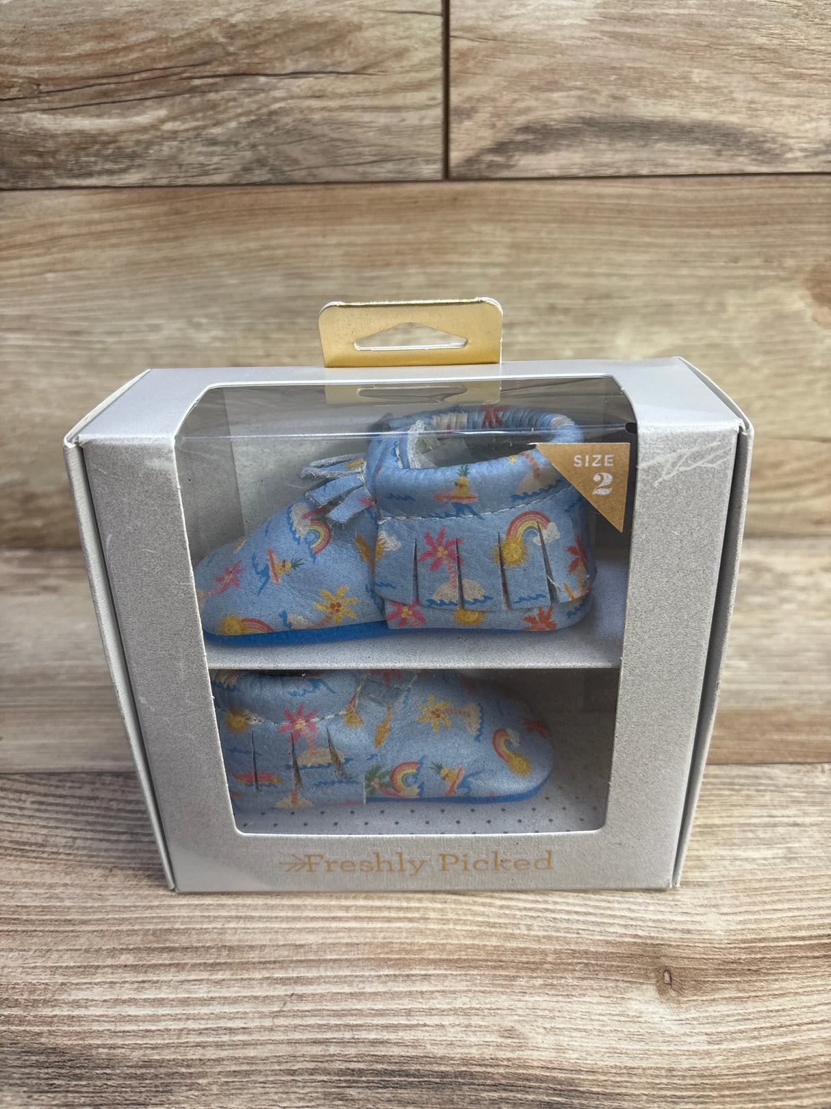 NEW Freshly Picked Tropical Moccasin Baby Soft Shoe Blue sz 2c