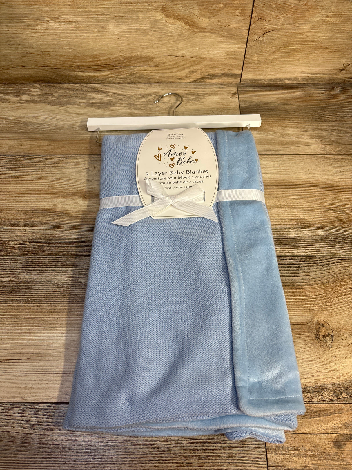 NEW Amor Bebe 2 Layer Knit/Mink Baby Blanket - Blue 30'' x 36''