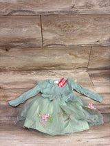 NEW PatPat Ribbed Long Sleeve Embroidered Tulle Dress Green sz 3-6m