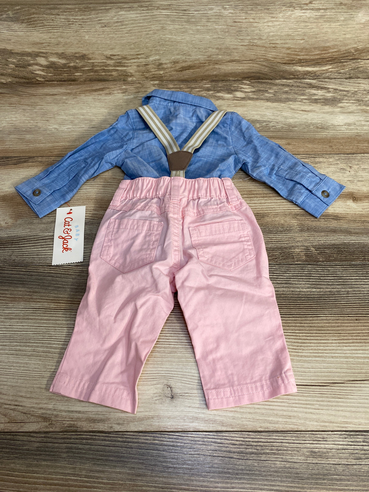 NEW Cat & Jack 3pc Chambray Suspender Set Blue sz Newborn