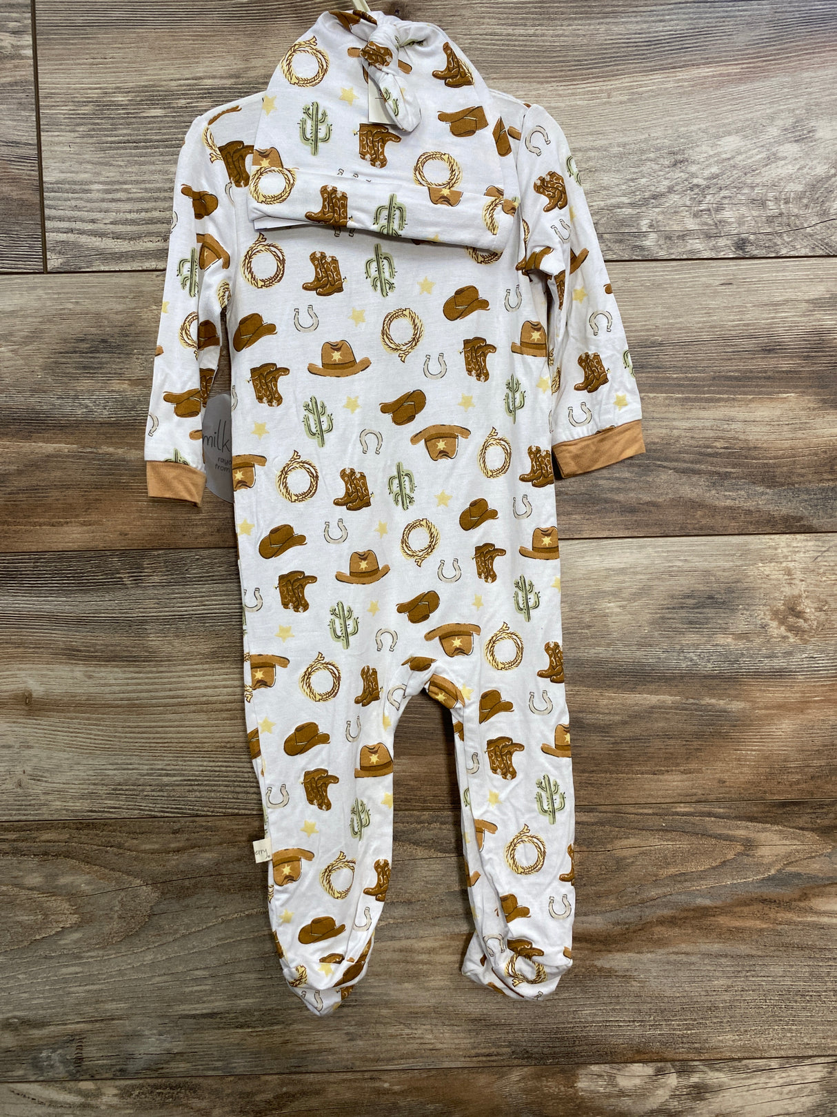 NEW Milkberry 2pc Western Sleeper & Hat Set White sz 6-9m