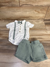 Andy & Evan 3pc Faux Suspender Bodysuit, Gauze Shorts, & Removable Bowtie White sz 9m