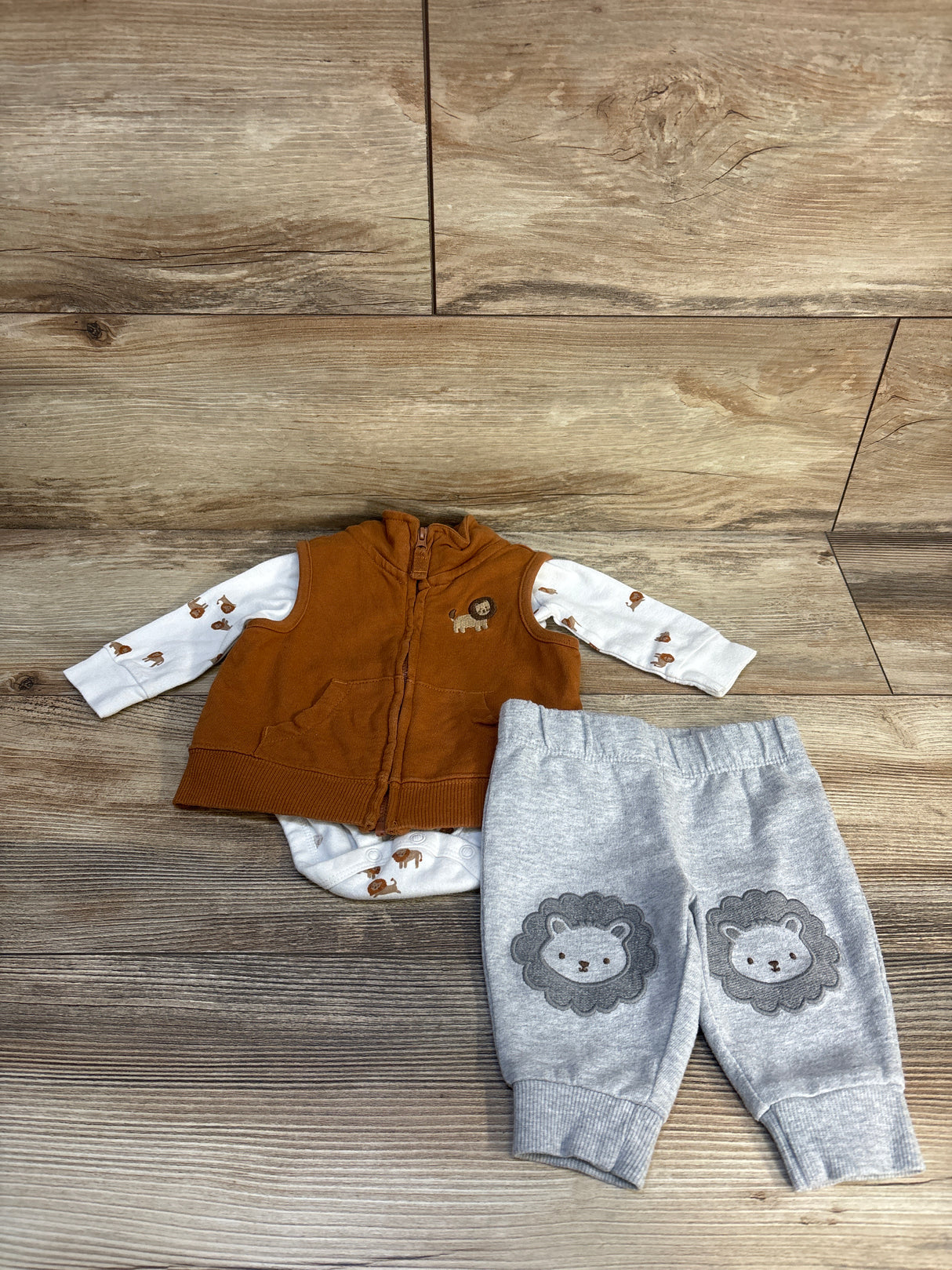 Carter's 3pc Full Zip Lion Vest & Bodysuit Set White sz 3m
