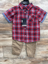 NEW Ben Sherman 2pc Plaid Button Up & Khaki Pants Set sz 24m