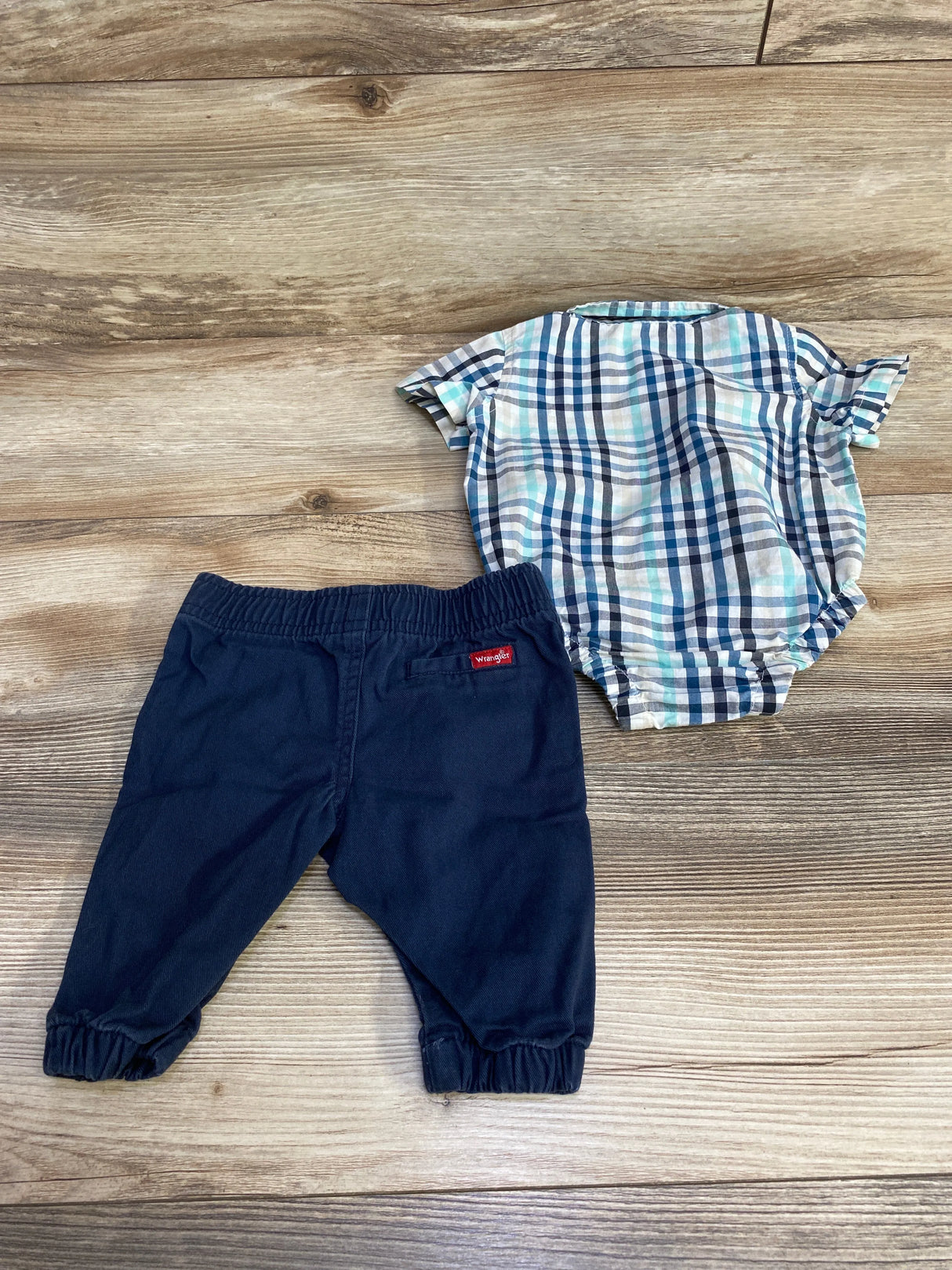 Wrangler 2pc Plaid Button Up Bodysuit & Pants White sz 3m
