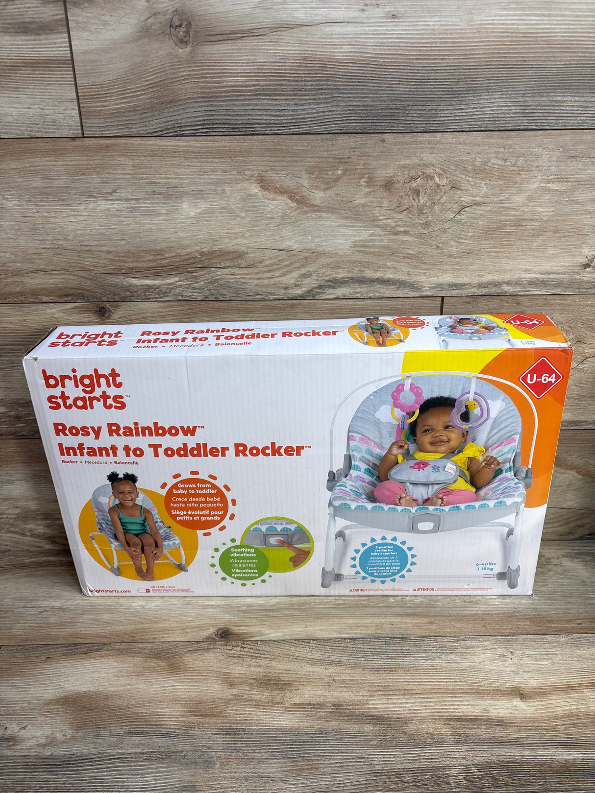 NEW Bright Starts Infant to Toddler Baby Rocker in Rosy Rainbow