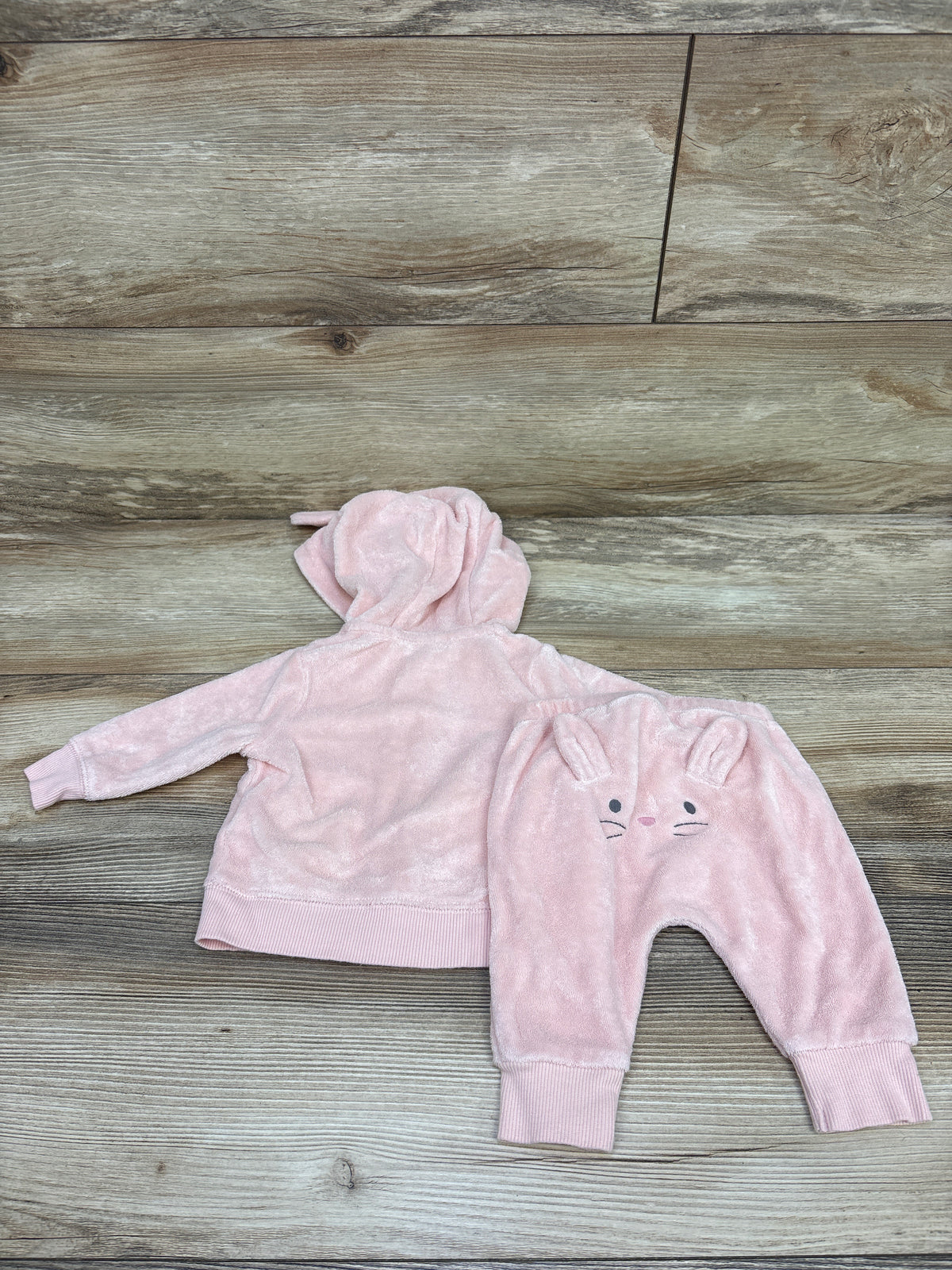 Carter's 2pc Terry Cloth Bunny Full Zip Hoodie & Joggers Set Pink sz 3m
