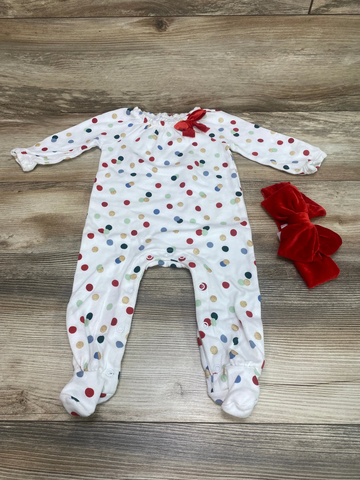 Mudpie 2pc Polka Dot Footie & Headband White sz 6-9m