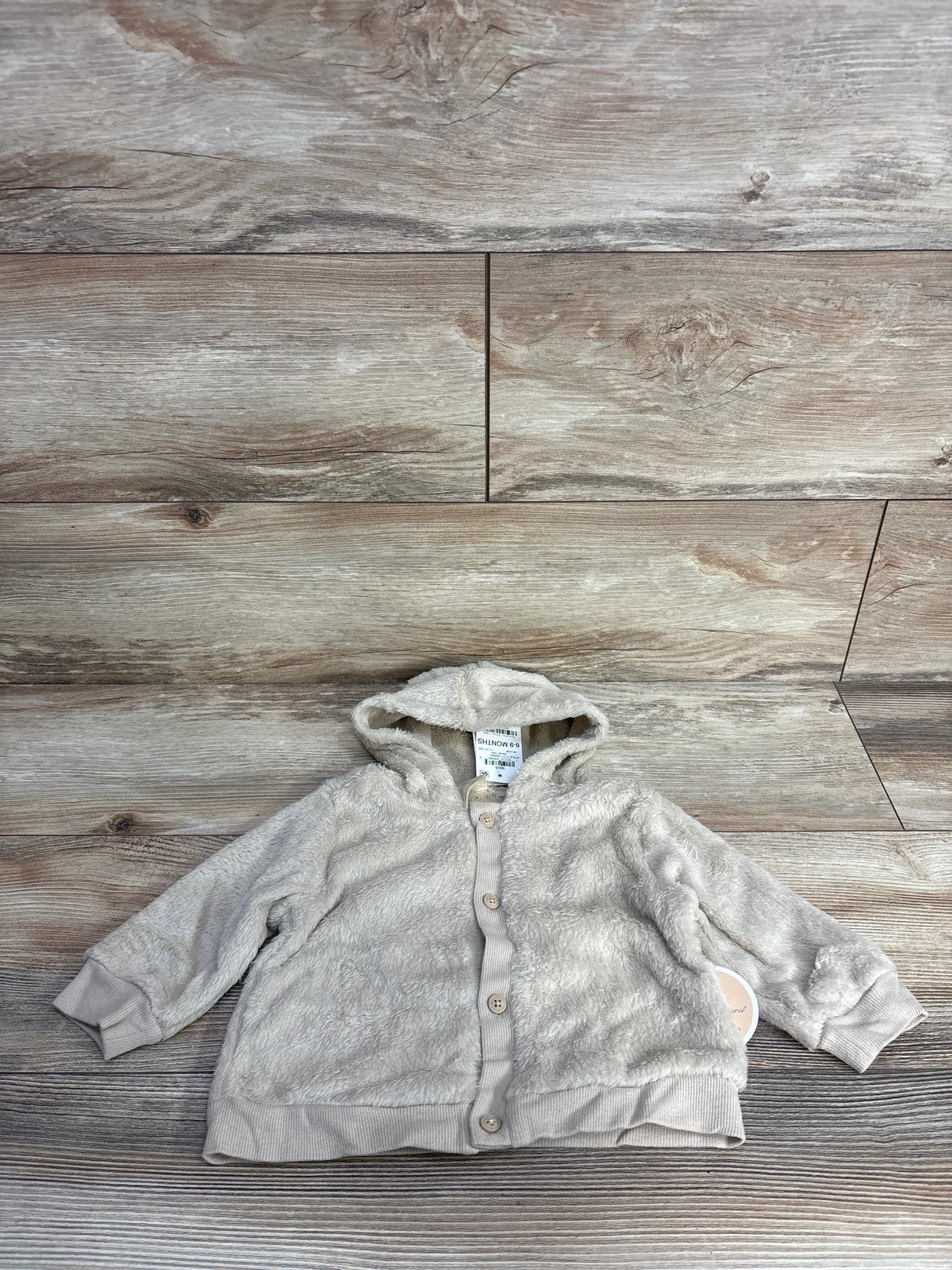 NEW First Impressions Plush Button Up Hoodie Beige sz 6-9m