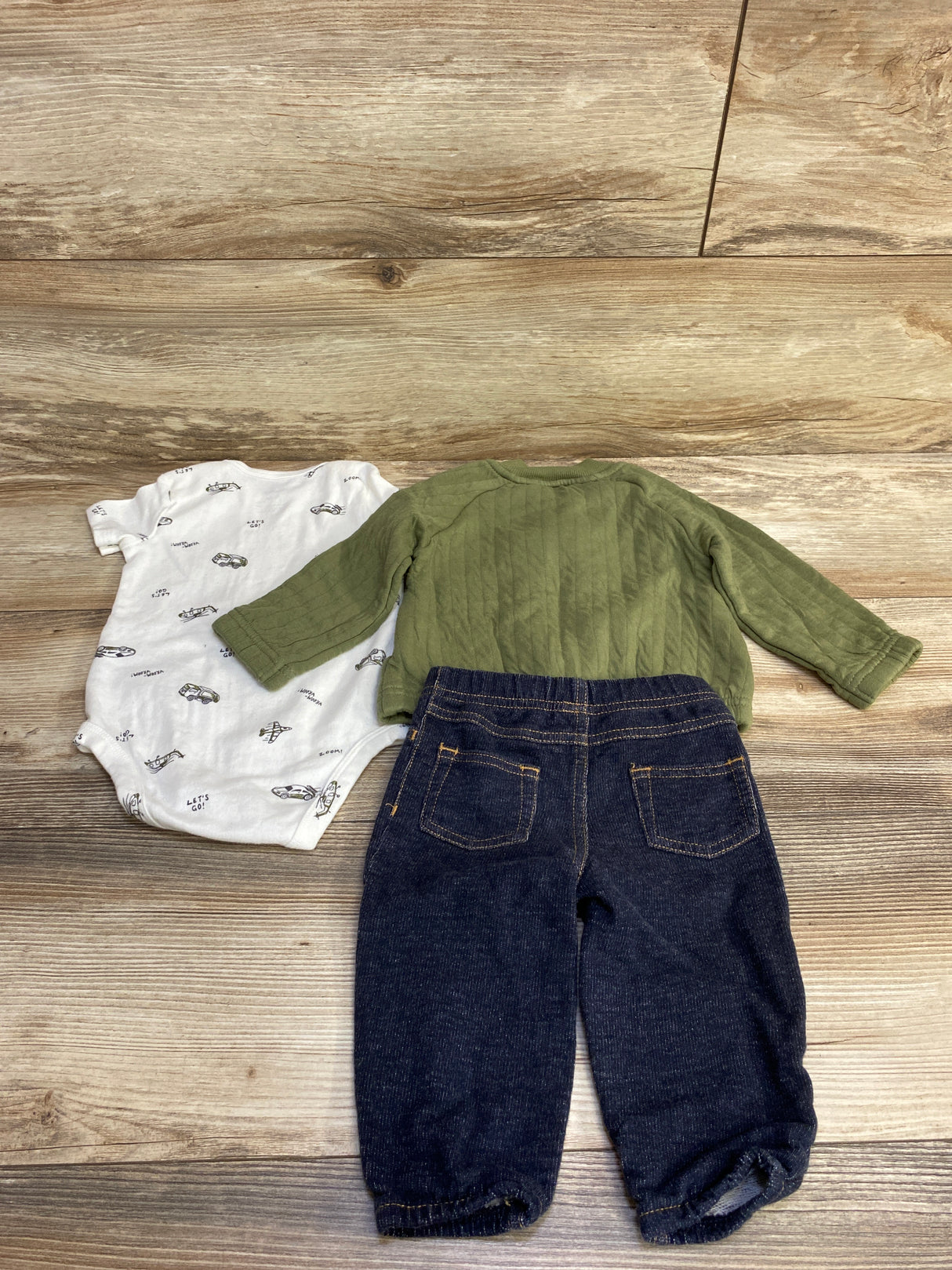 Carter's 3pc Car Print Bodysuit & Full Zip Jacket Set Green sz 9m