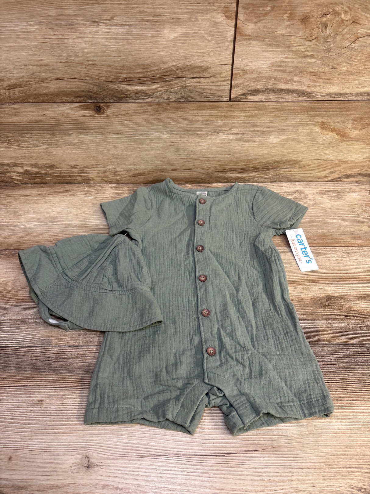 NEW Just One You 2Pc Gauze Romper with Hat Green sz 18m