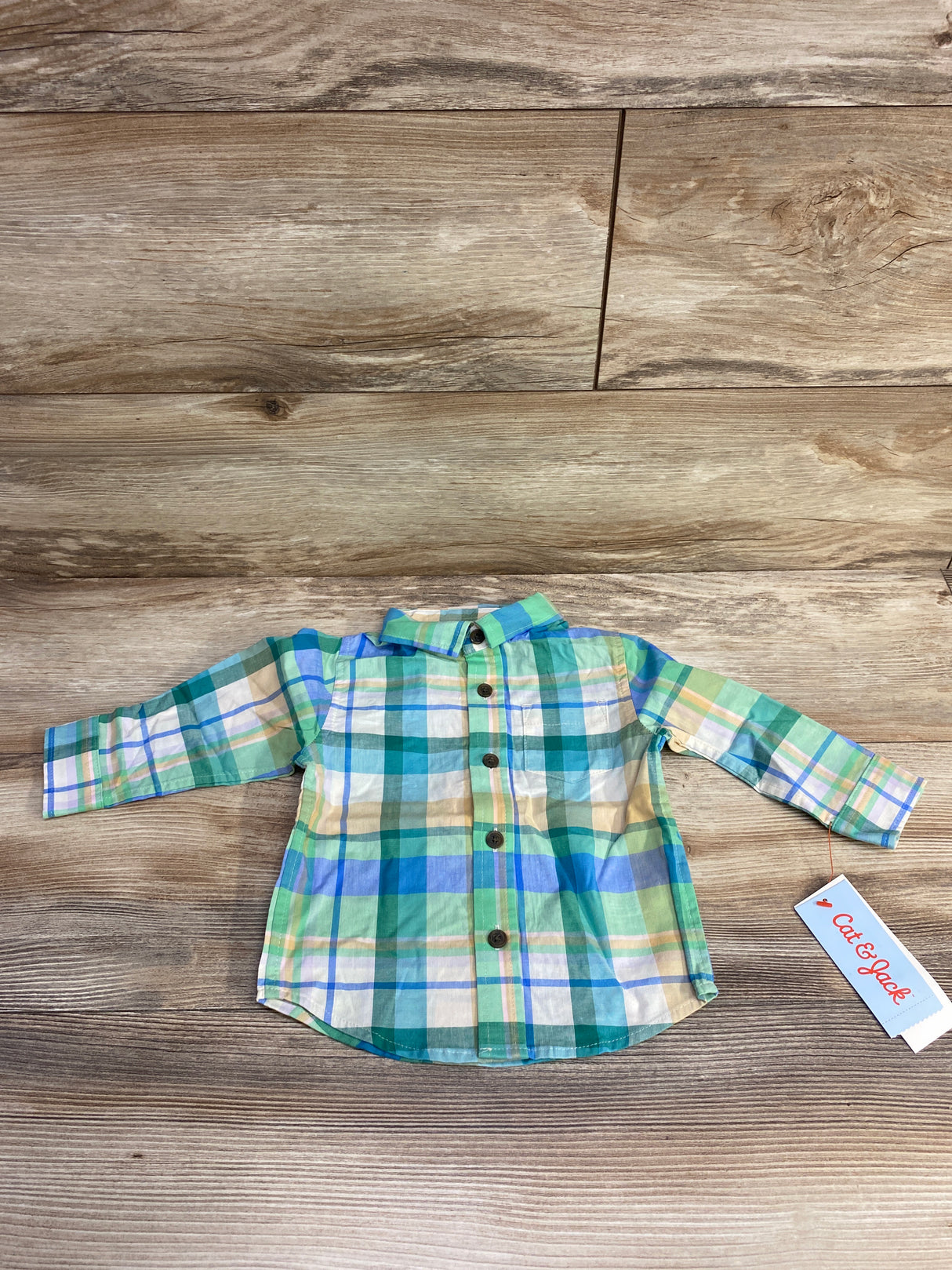 NEW Cat & Jack Plaid Button-Up Shirt Green sz 12m