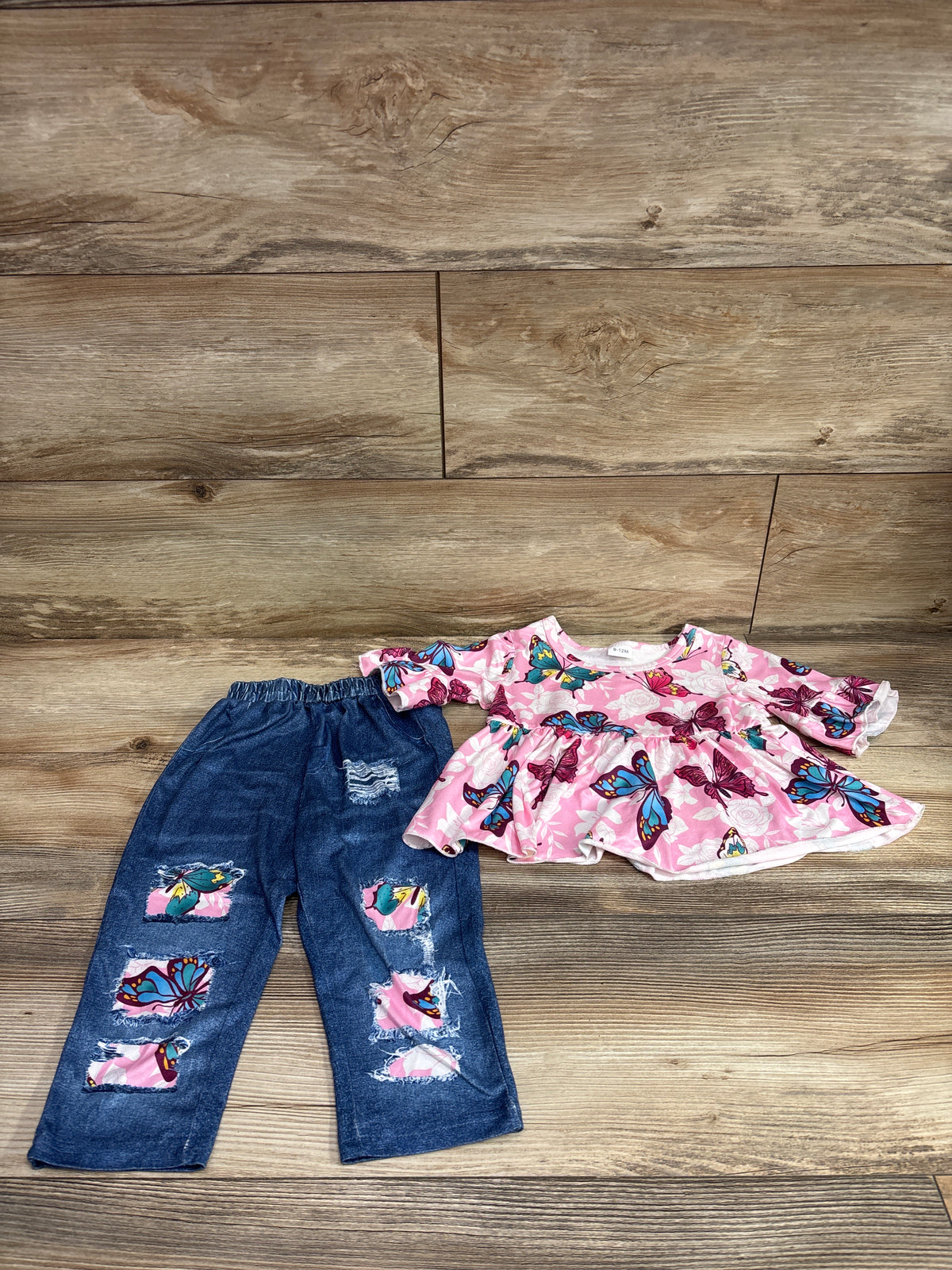 Shein 2pc Butterfly Top & Pants Set Pink sz 9-12m