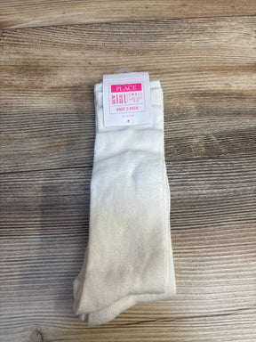 White knee socks two-pack for girls, small size, on wood background