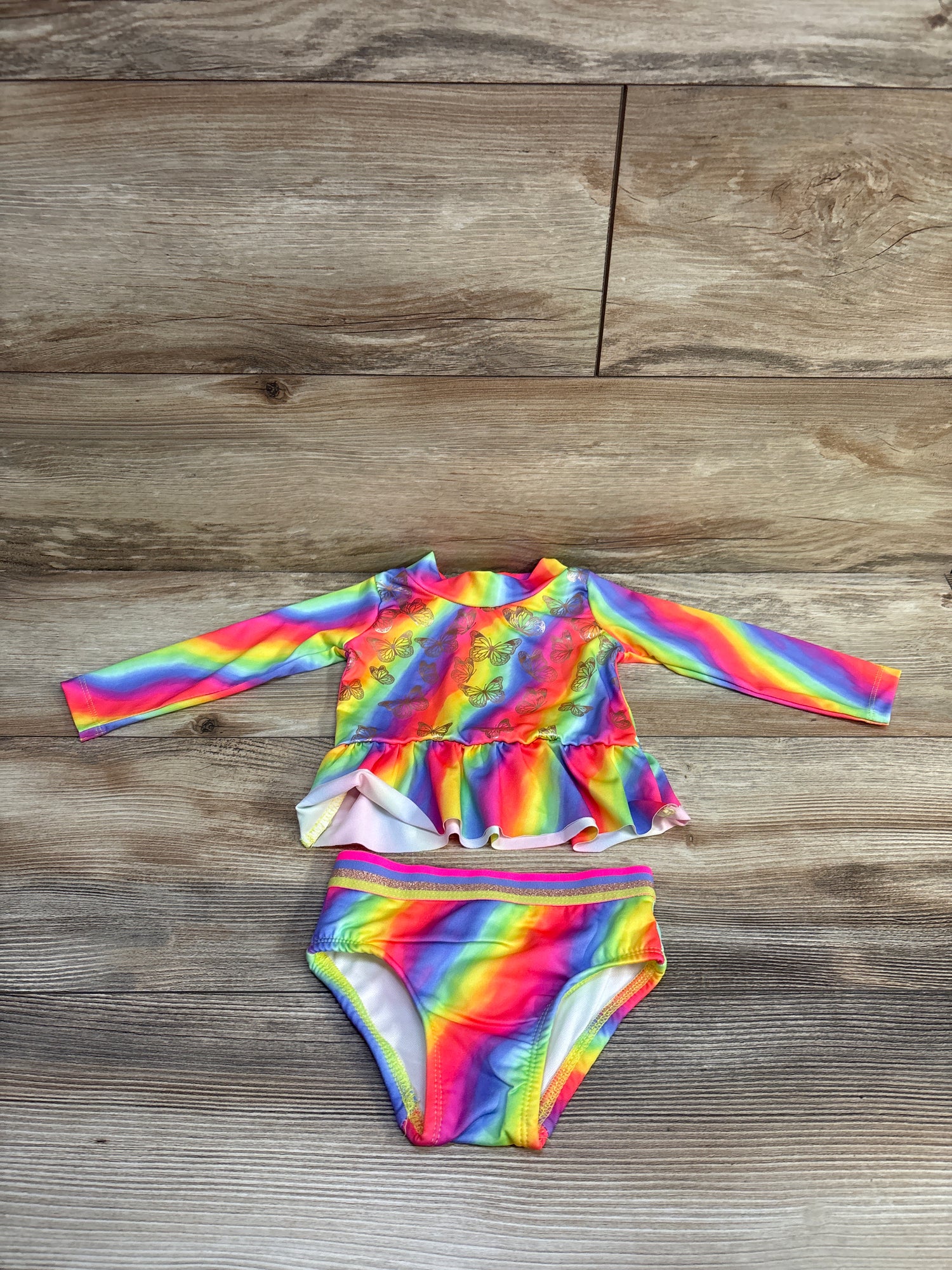 Penelope Mack 2pc Peplum Rashguard Top & Bikini Bottoms Swim Set Rainbow sz 12m