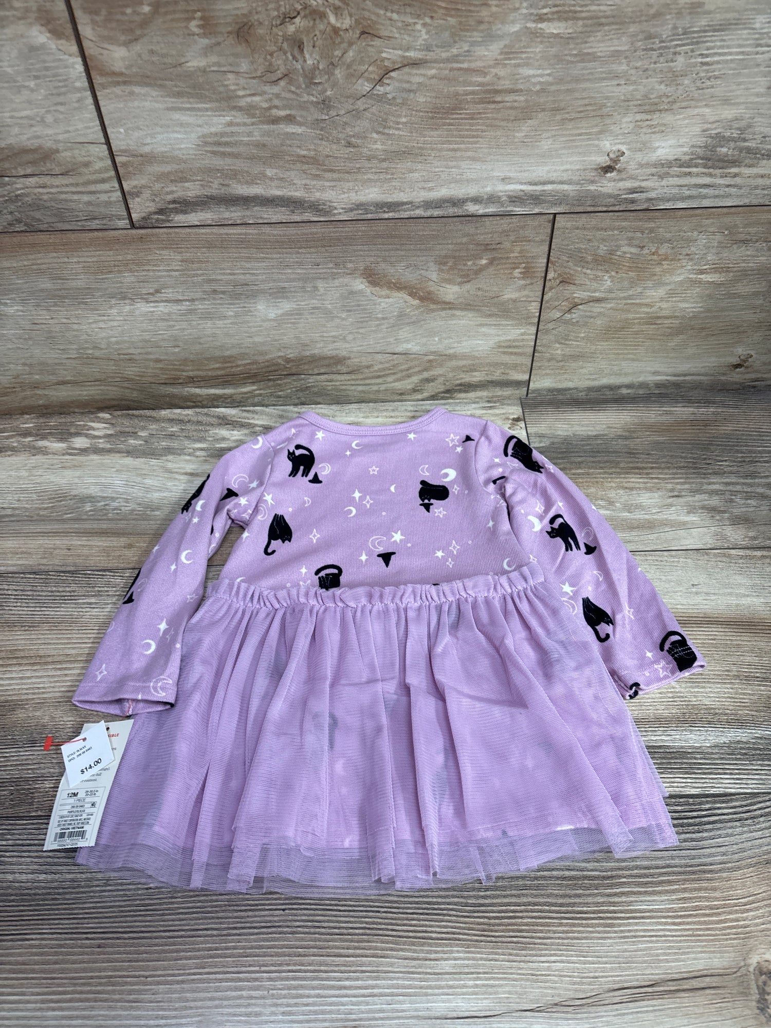 NEW Cat & Jack Halloween Cat Witch Long Sleeve Tulle Dress Purple sz 12m