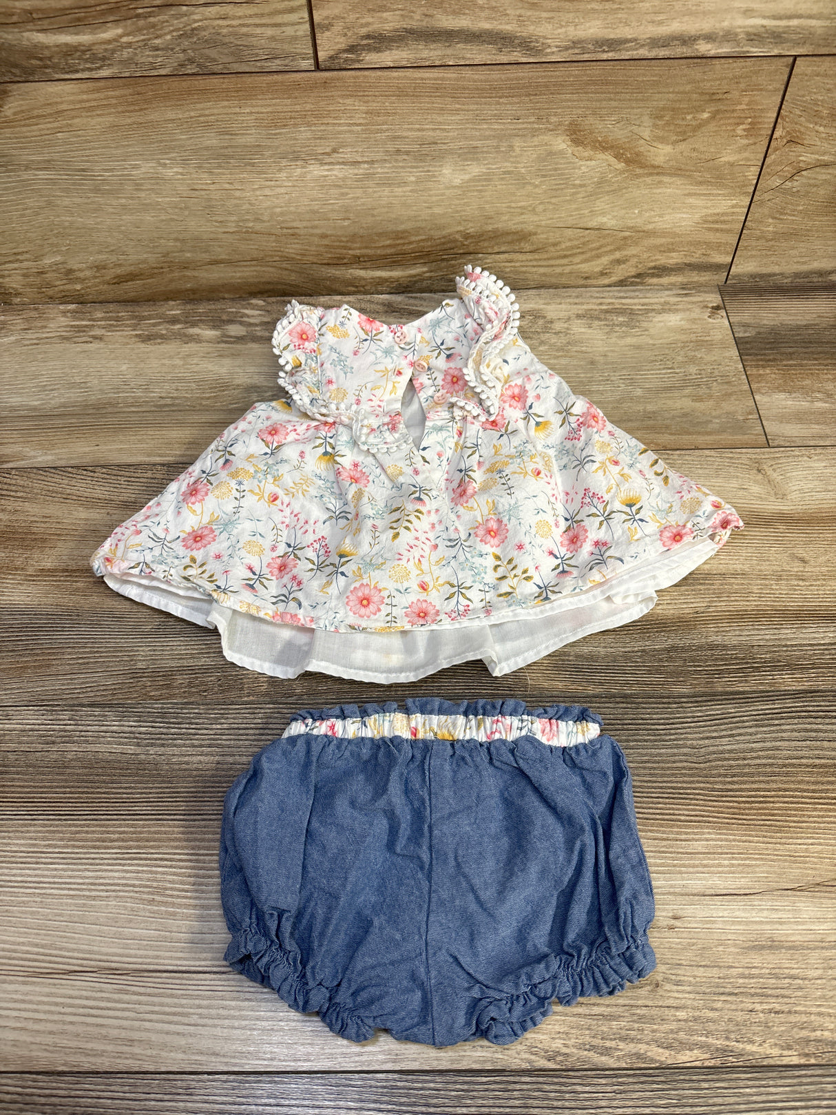 Tommy Bahama 2pc Floral Sleeveless Top & Chambray Shorts Set White sz 3-6m