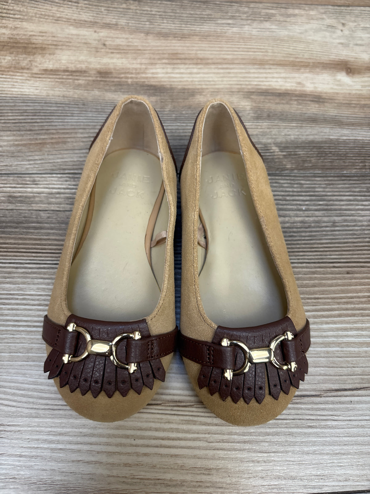 NWOT Janie & Jack Suede Bridle Bit Flats Tan sz 9c