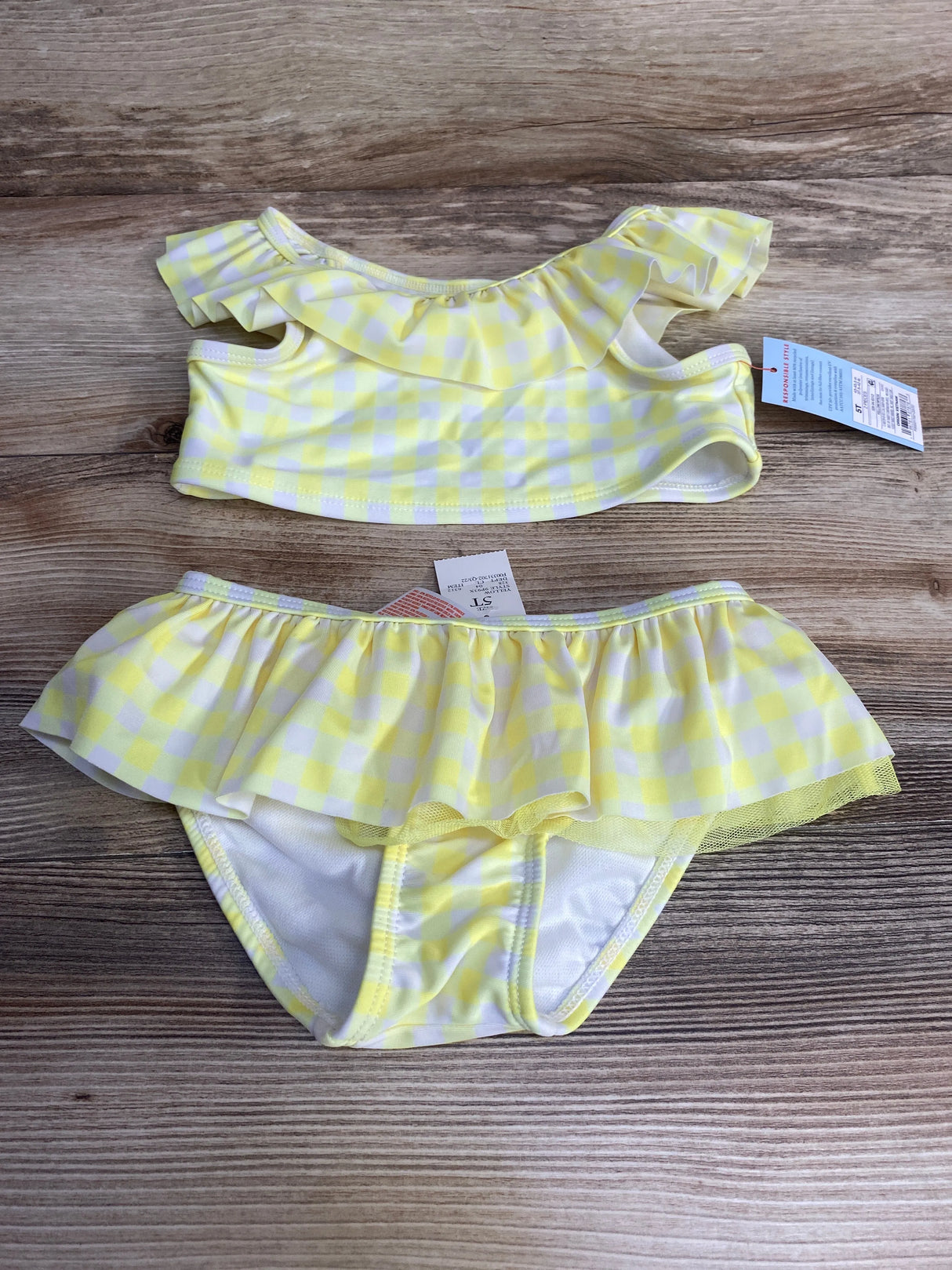 NEW Cat & Jack 2pc Gingham Swimsuit Set Yellow sz 5T