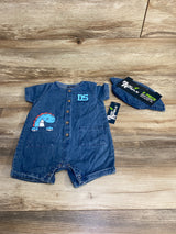 NEW Baby Rebels 2pc Denim Dino Romper & Hat Blue sz 18m