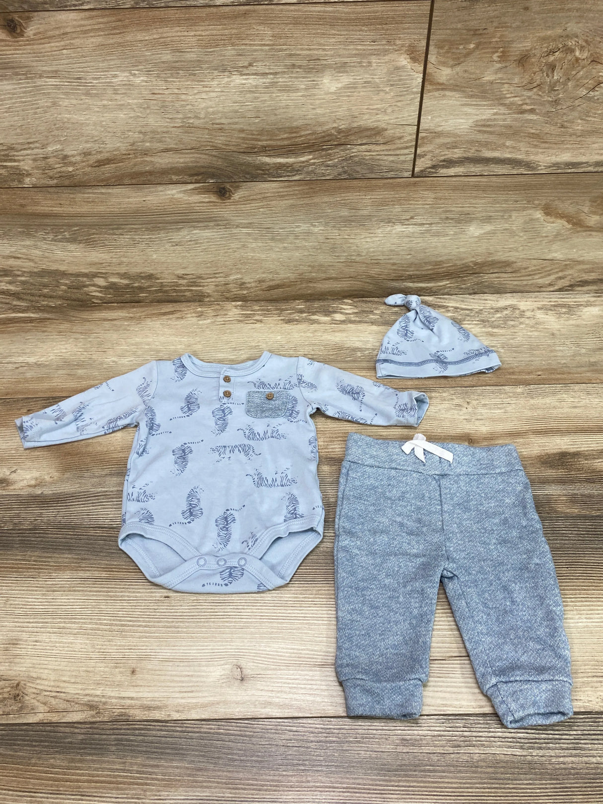 Rene Rofe 3pc Henley Tiger Bodysuit Set Blue sz 0-3m