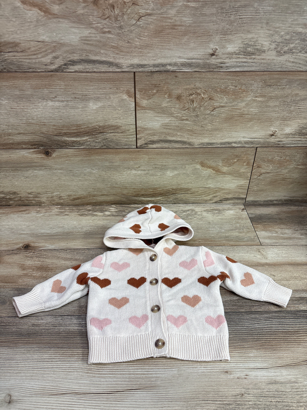 Old Navy Heart Print Hooded Button-Front Cardigan Ivory sz 3-6m