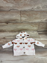 Old Navy Heart Print Hooded Button-Front Cardigan Ivory sz 3-6m