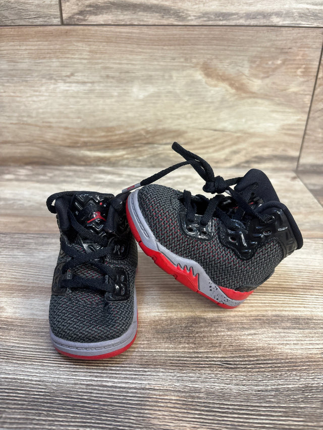 Black and red toddler sneakers with mesh upper and rubber sole, perfect for kids' active play