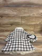 Blueberi Boulevard 3pc Plaid Boucle Coat, Tulle Dress, & Hat Set White sz 4T
