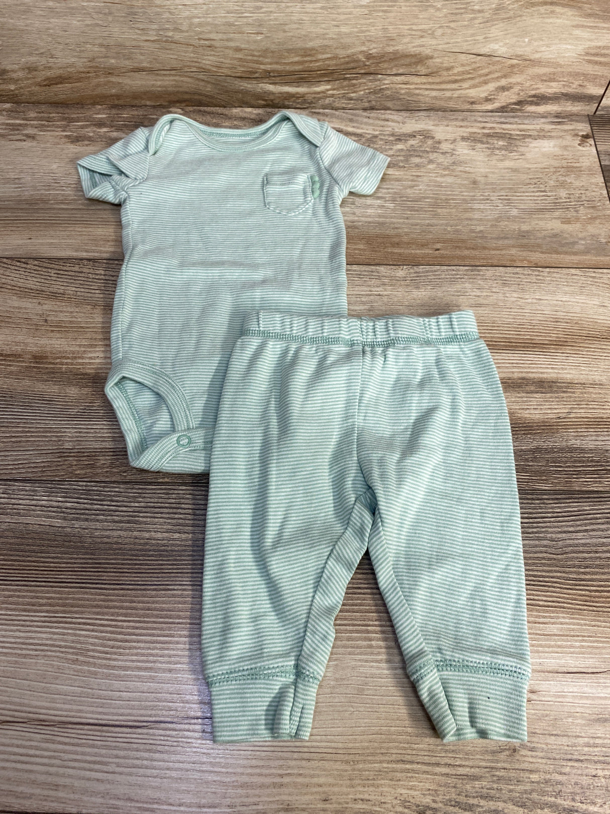 Just One You 2pc Striped Bodysuit & Pants Green sz 3m