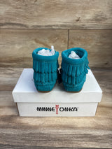 NEW MinneTonka Double Fringe Side Zip Booties Turquoise sz 5c