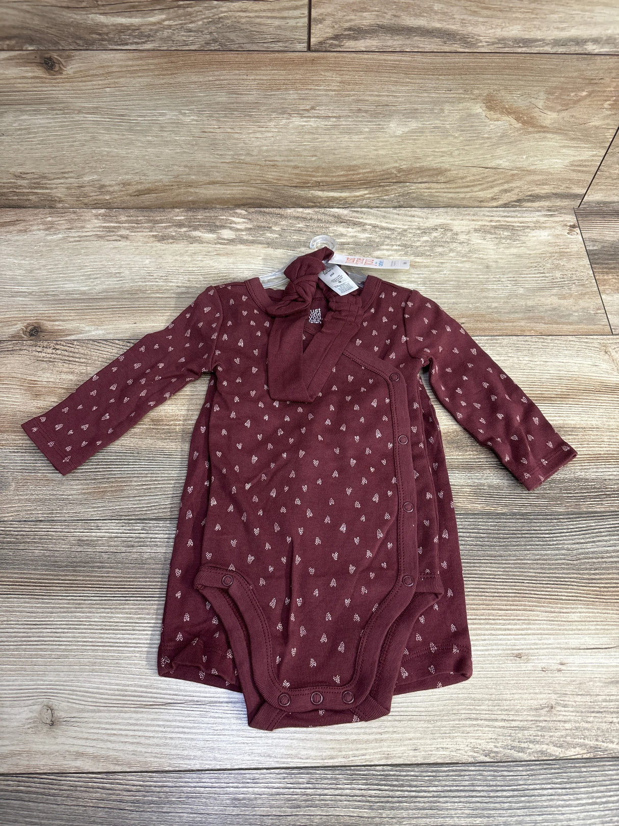 NEW Just One You 3pc Heart Print Kimono Bodysuit & Bottoms Burgundy sz 6m