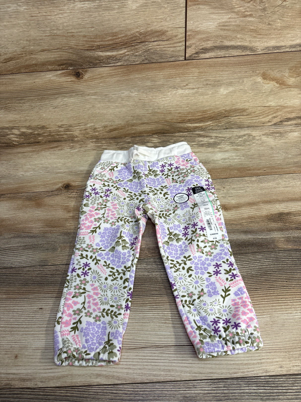 NEW Okie Dokie Fleece Floral Jogger Pant sz 18m