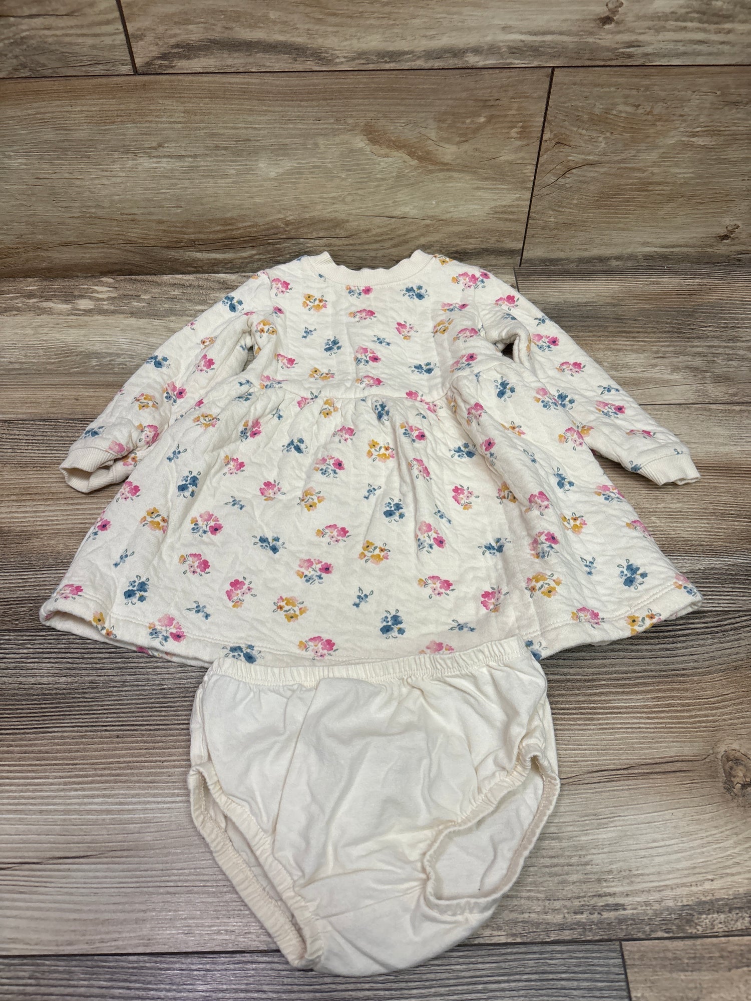 Carter's 2pc Floral Sweatshirt Dress & Bloomers Set Ivory sz 18m