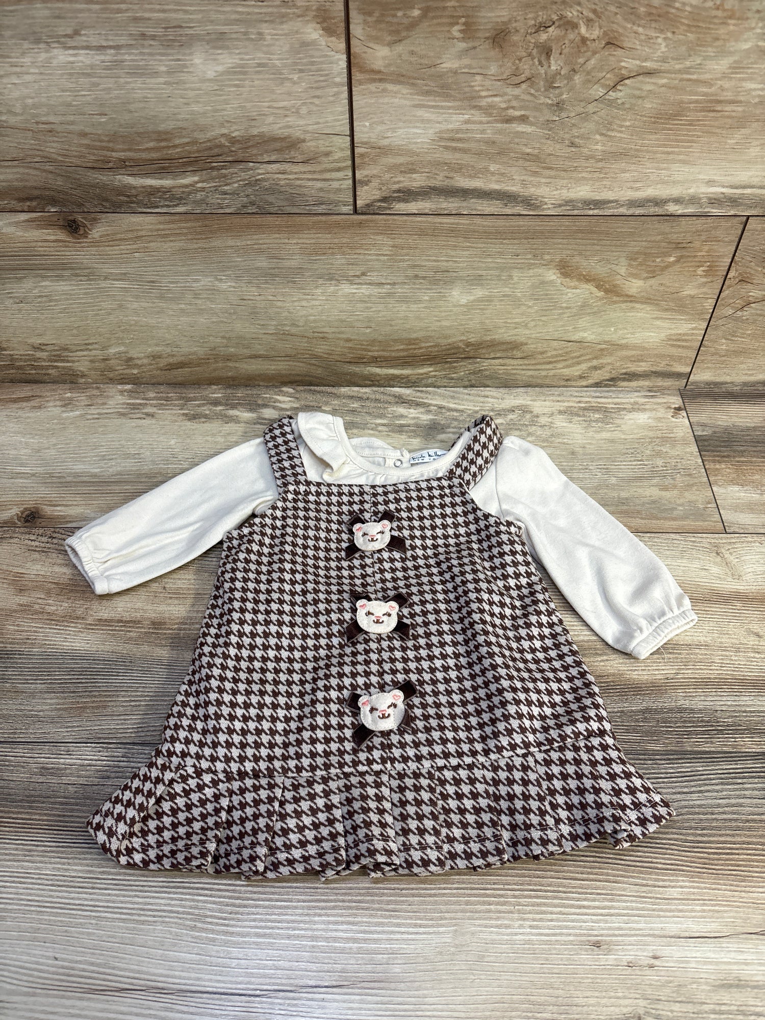 Nicole Miller 2pc Collared Bodysuit & Bear Applique Skirtall Set Ivory sz 12m